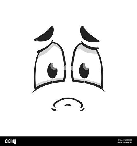 Cartoon sad face, vector plaintive look, unhappy or upset emoji ...