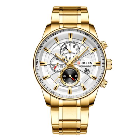 Curren 8362 Golden Chain White Chronograph Dial Gift Watch