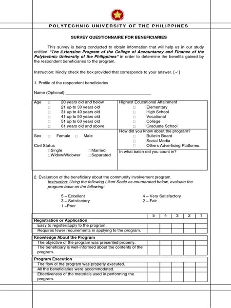 Survey Questionnaire Pdf Socioeconomic Status Internal Control