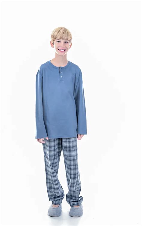 Pijamania Infantil Menino Pijama Infantil Masculino Longo Xadrez Azul