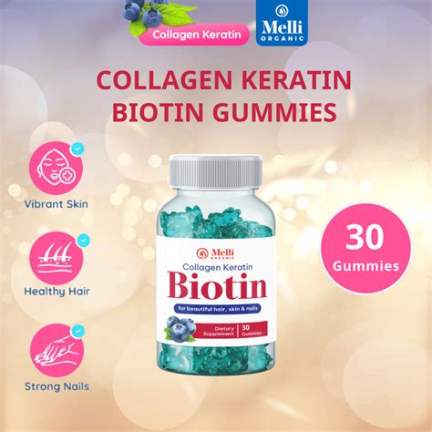 Collagen Keratin Biotin Gummies Melli Organic For Strong Nail Healthy