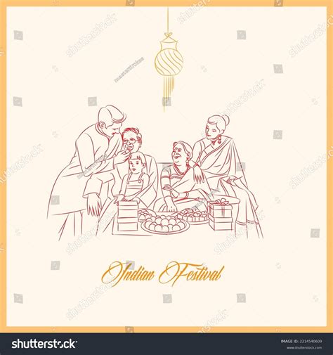 indian family celebrating festival  drawing stock vector royalty