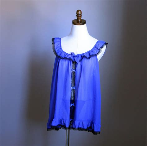 Small Blue And Black Lace Babydoll Lingerie Set Etsy