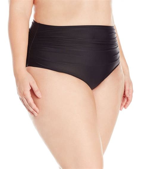 Women S Plus Size Swimwear Shirred High Waist Bikini Bottom Ebony CP12NRLCBEV