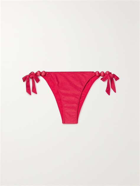 Cult Gaia Euphrasia Embellished Bikini Briefs In Red Modesens