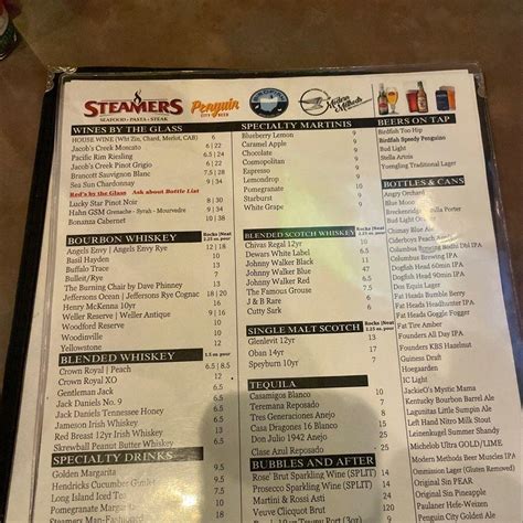 Menu At Steamers Stonewall Tavern Steakhouse North Lima