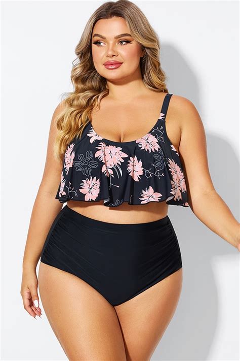 Floral Print Sexy Scoop Neck Bikini Top Meet Curve Meet Curve