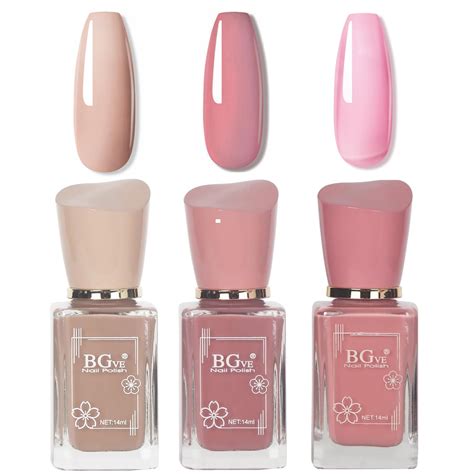 Pink Nail Polish Set Nude Nail Varnish Set 3Pcs Nude Pink Cherry Blossom Polish Quick Dry
