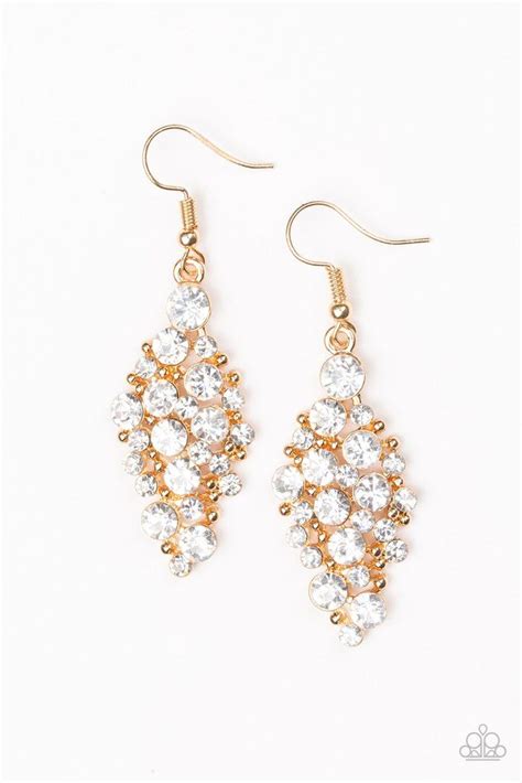 Paparazzi Cosmically Chic Gold Stud White Rhinestone Earrings White