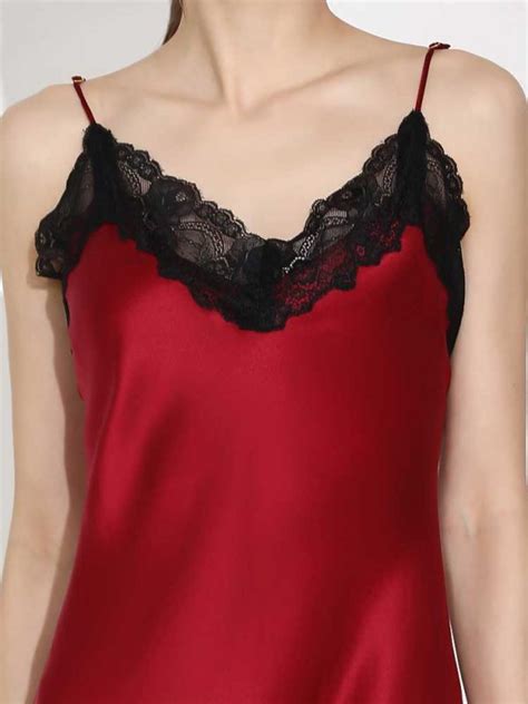 Women Lingerie V Neck Nightwear Lace Chemise Silk Sleepwear Enjoy Natural Silk