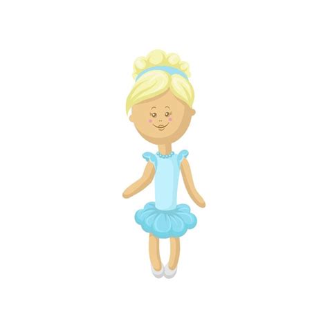 Belle Poupée Douce Blonde Souriante Dans Une Robe Bleu Clair Couture Vecteur De Dessin Animé De