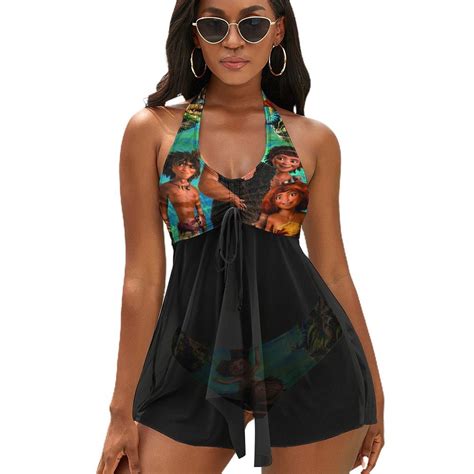 The Croods Poster Women S Swimwear Split Skirt Swimsuit Adjustable Rope Strap Backless Bikini