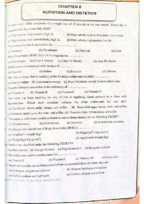 CHAPTER 2: NUTRITION AND DIETETICS MCQ Practice Questions - Studocu