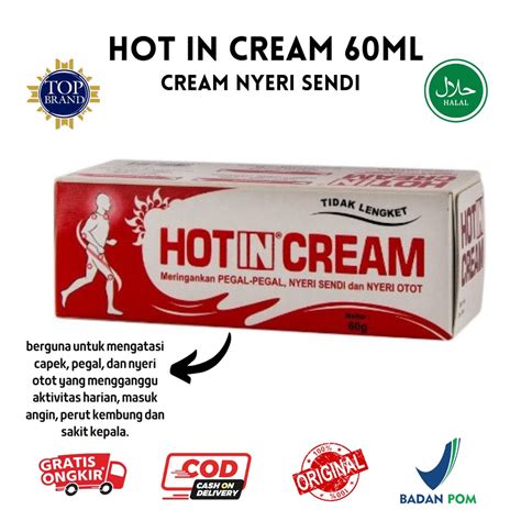 Jual Hot In Cream Tube 60ml HALAL BPOM Membantu Meringankan Pegal Nyeri Sendi Otot Tidak