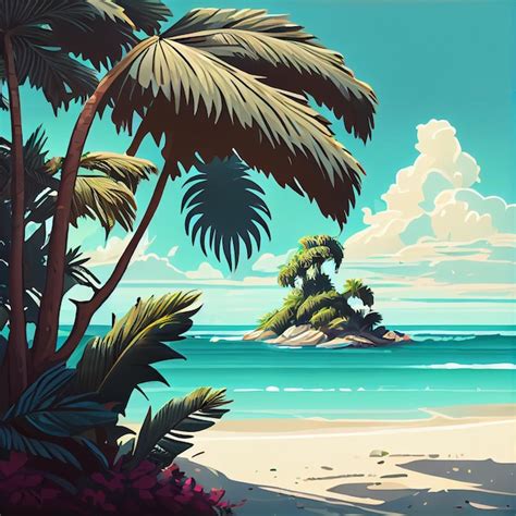 Premium Ai Image Beach And Palms On Tropical Island Illustration