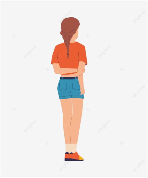 Her Clipart Transparent Background Cartoon Girl Standing With Her Back