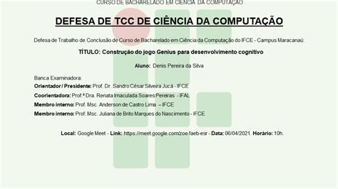 Defesa de TCC Laese dia 06 04 Manhã YouTube