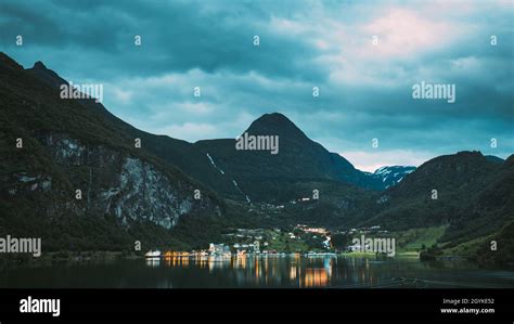 Geirangerfjord Norway Night View Of Geiranger In Geirangerfjorden In