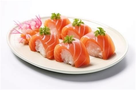 Premium Ai Image There Are Four Pieces Of Sushi On A Plate With A
