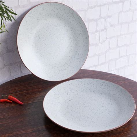 Buy The Earth Store Handcrafted White Matte Brown 2 Piece 10 Inch Ceramic Dinner Plates