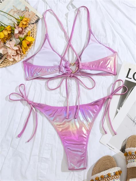 String Tie Swimsuit Women Bathing Suit High Cut Bikini Set Two Piece Padded Beachwear Female