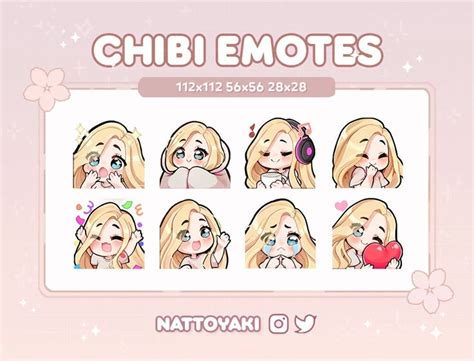 Cute Chibi Girl Twitch Discord Emote Pack Gaming Streaming Streamer Blonde Hair Blue Eyes Etsy