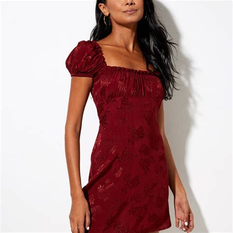 Burgundy Satin Floral Mini Dress Menta Motelrocks Com Us