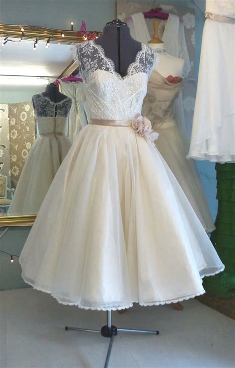 Tea Length Ivory Wedding Dress With A Stylish Belt #789801 - Weddbook