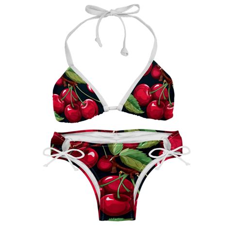 Cherry Detachable Sponge Adjustable Strap Bikini Set Two Pack Bikinis Swimsuits Beachwear