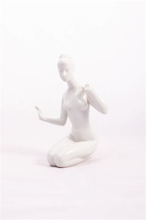 Kneeling Nude Woman Royal Dux Bohemia Porcelain Woman Girl Lady Statuette White Glaze