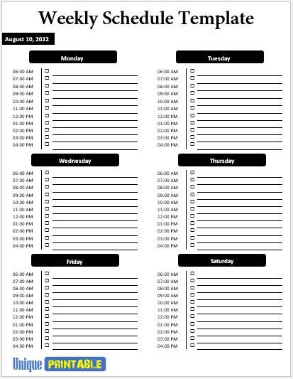 10+ free weekly schedule templates