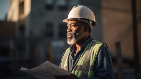 Engenheiro Civil Homem Afro Americano De Meia Idade Inspecionando