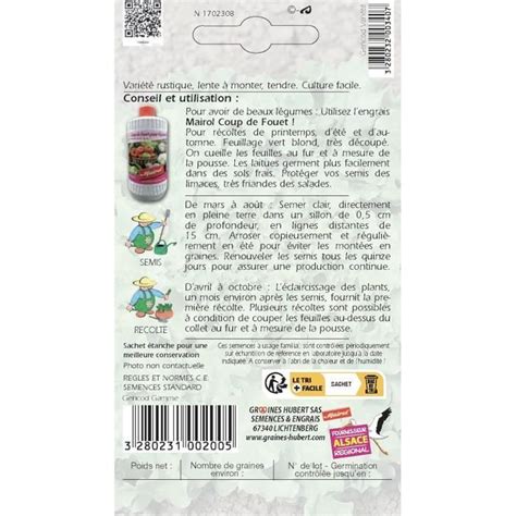 Graines De Laitue Couper Feuille De Ch Ne Blonde Graine Noire Grammes G Cdiscount