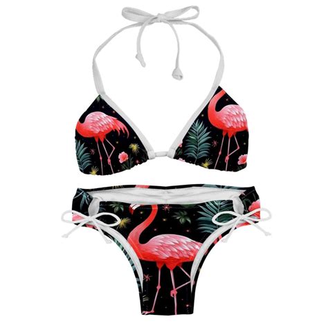 Flamingo Tropical Rainforest Swim Wear Bikini Set With Detachable Sponge Adjustable Strap Two