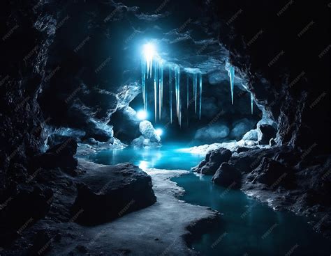 Premium AI Image | Mysterious underground cave with glowing crystals