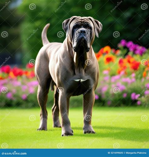 English Mastiff Cute Cartoon Character With Bouquet Single Object Di