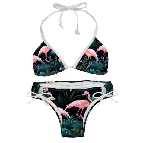 Flamingo Tropical Rainforest Stylish Bikini Set With Detachable Sponge