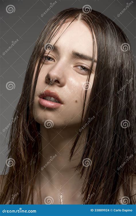 Brunette Girl With Wet Face Stock Photo Image Of Beautiful Freshness 33889924