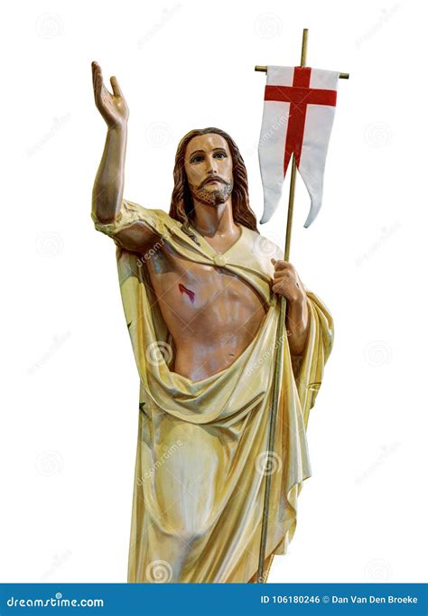 Risen Christ With Banner Isolated On White Background Stock Photo