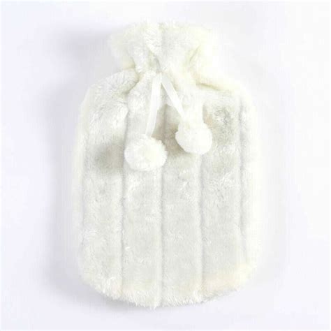 Large L Rubber Hot Water Bottle Bag Warm Cover Faux Fur Fluffy Pom Pom Cover EBay