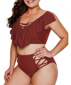 Womens Sexy Criss Cross Ruffles Flounce Swimsuits High Waist Bikini Set