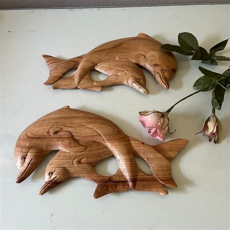 2 Small Wooden Dolphins Porpoises Wall Decor Knick Knacks Etsy