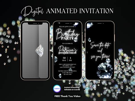 Diamond Party Invitation, Diamond Birthday Party Animated Invitation