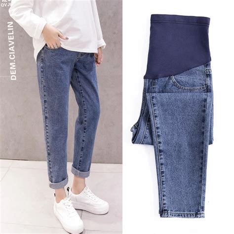 Calça Jeans De Cintura Alta Abdominal Para Mulheres Grávidas Shopee