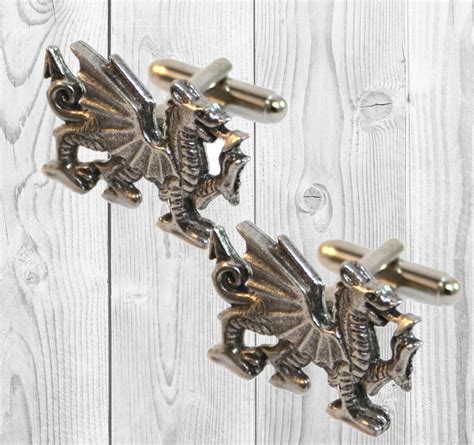 Cymru Welsh Dragon Cufflinks Y Ddraig Goch Pewter Cufflinks Silver