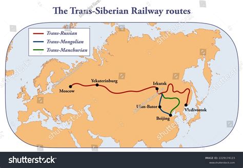 Trans Siberian Railway Route Map Stock Illustration 2229174123
