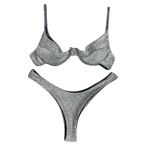 Sngxgn Women S Bathing Suit High Waist Bikini Set Silver S Walmart