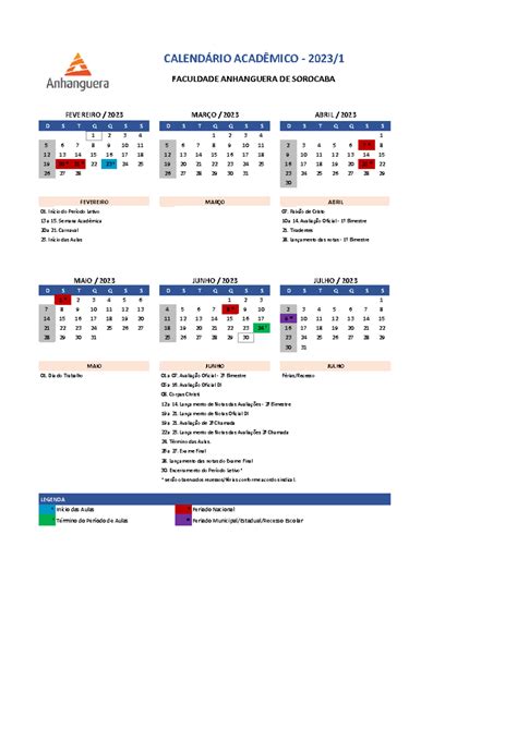 Avaliações Sobre Faculdade Anhanguera Sorocaba - Calendario Academico 23.1 - Faculdade Anhanguera DE Sorocaba - D S T Q ...