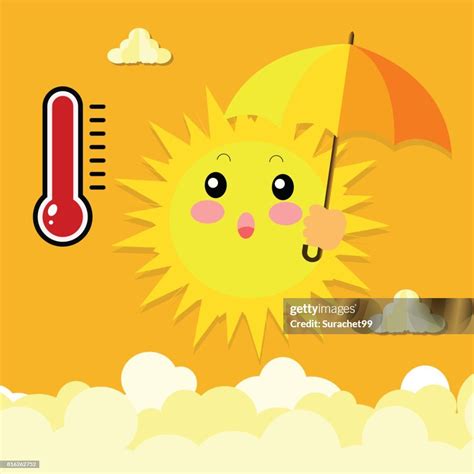 Sommersonne Mit Einem Sonnenschirm Und Thermometerwarmes Wetterkonzept ...