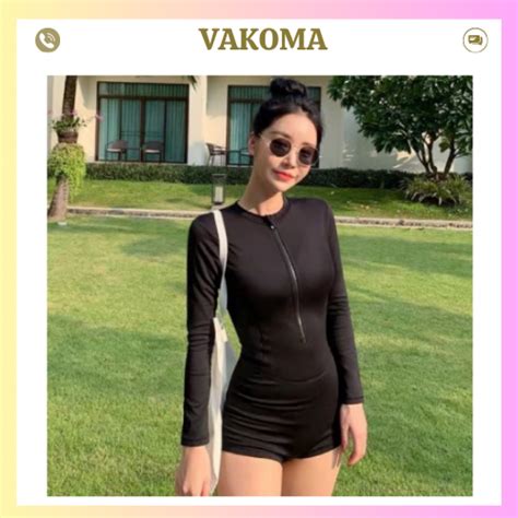 Size M L XL Bikini đồ bơi nữ đi biển mảnh dài tay khoá kéo form short kín đáo VAKOMA TT